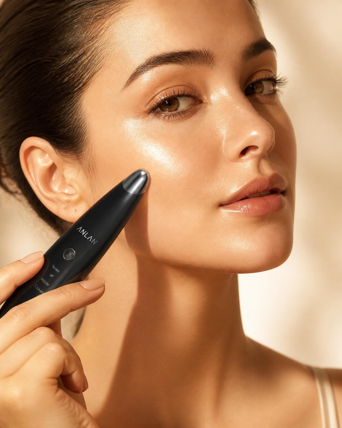 Woman sculpting her cheekbone with the Glazed Skin facial device
